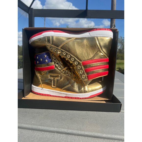 Gold and Red High-Top Sneakers - Picture 5 of 14